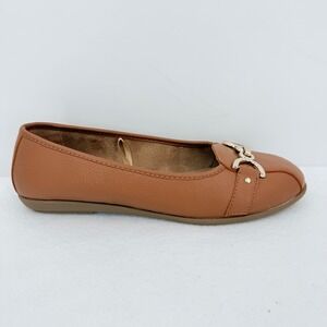 Aerosoles Women's Cognac Buckle Ballet Flat Shoes 9.5W Faux Leather NWOB